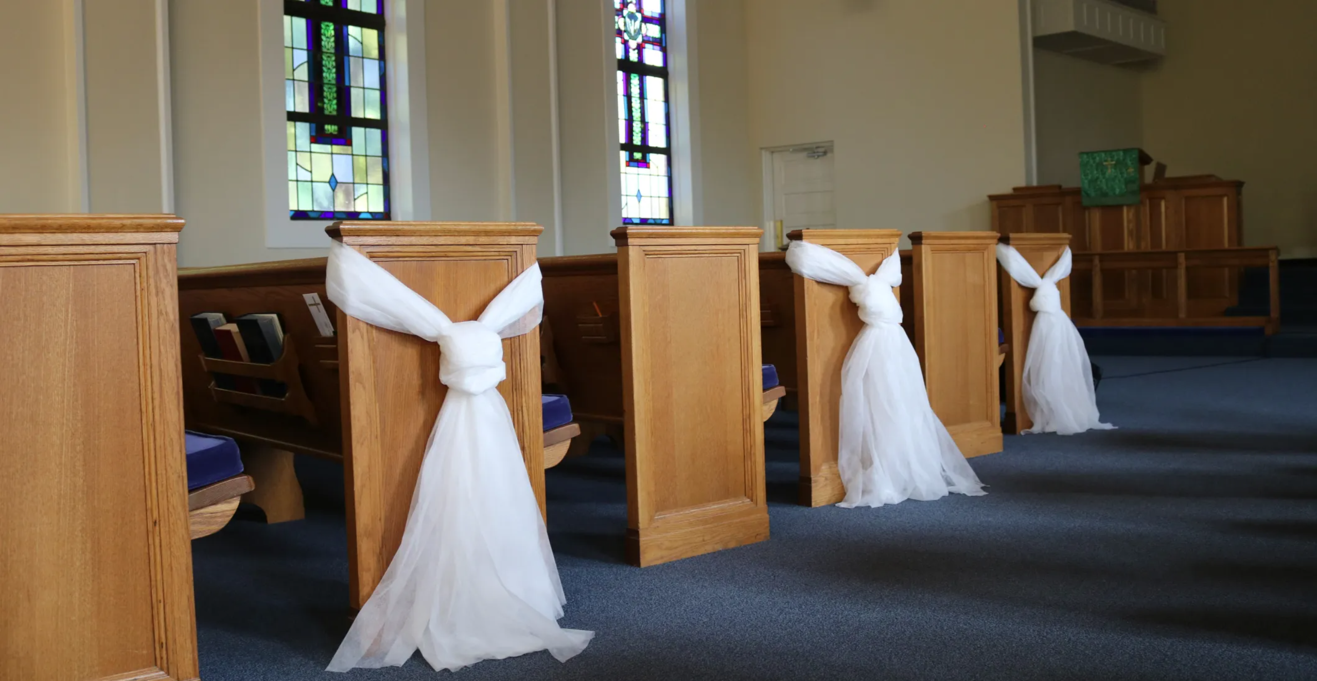 Chapel decorated for a wedding.